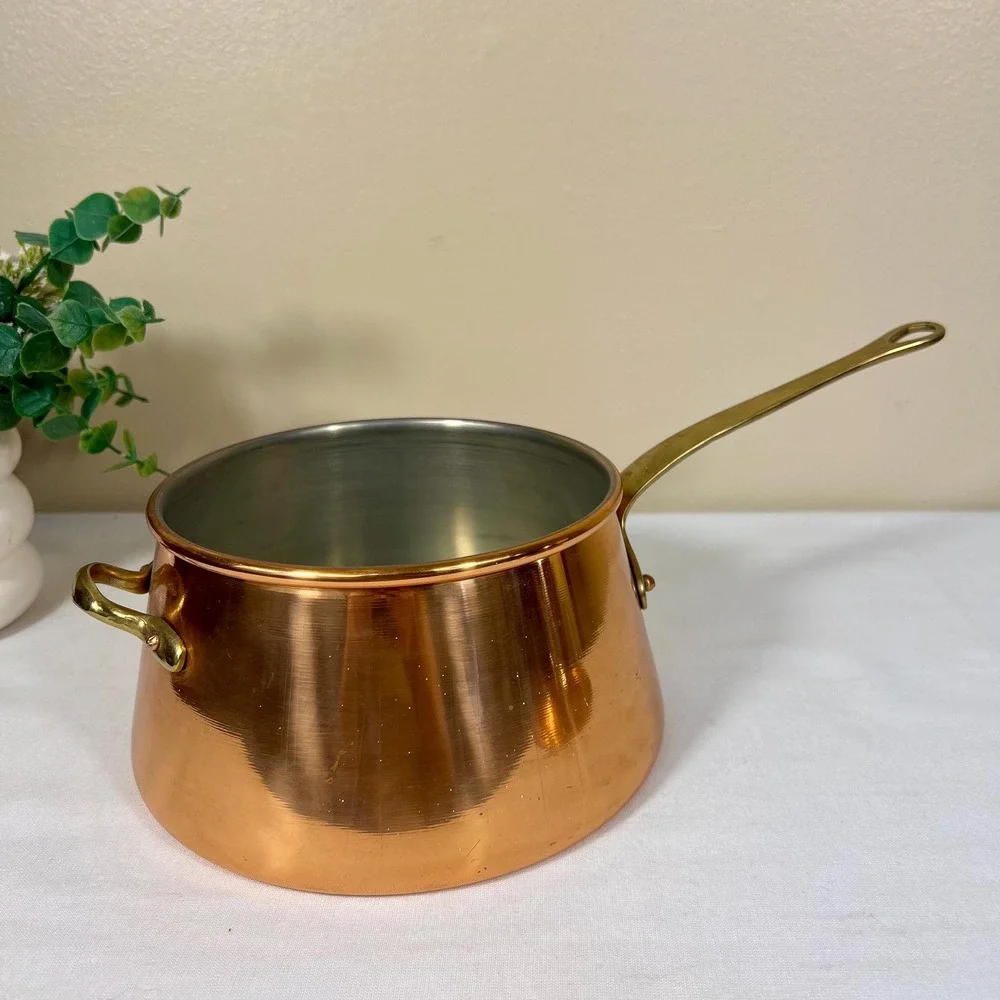 Vintage Copper Double Boiler With Brass Handles | 3 Piece Set
